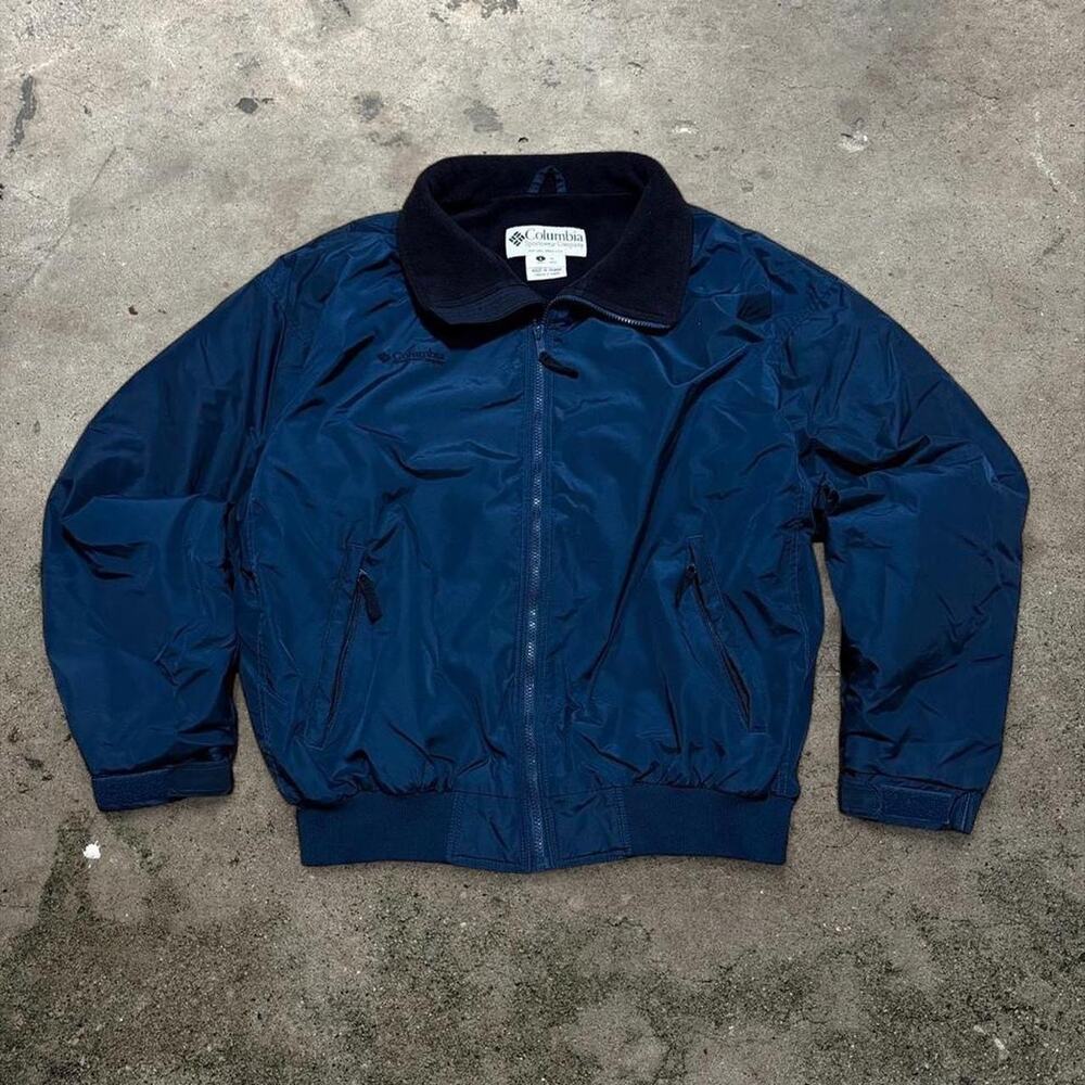Vintage 90s Columbia Sportswear Navy Blue Fleece Lined Windbreaker Jacket Large